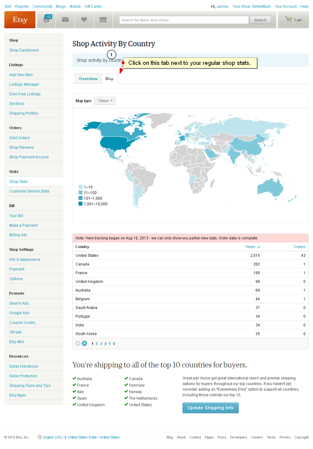 Etsy Translator and Shop Stats Map