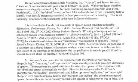 Tyler Narducci Scammer redacted letter from our lawyer page 1