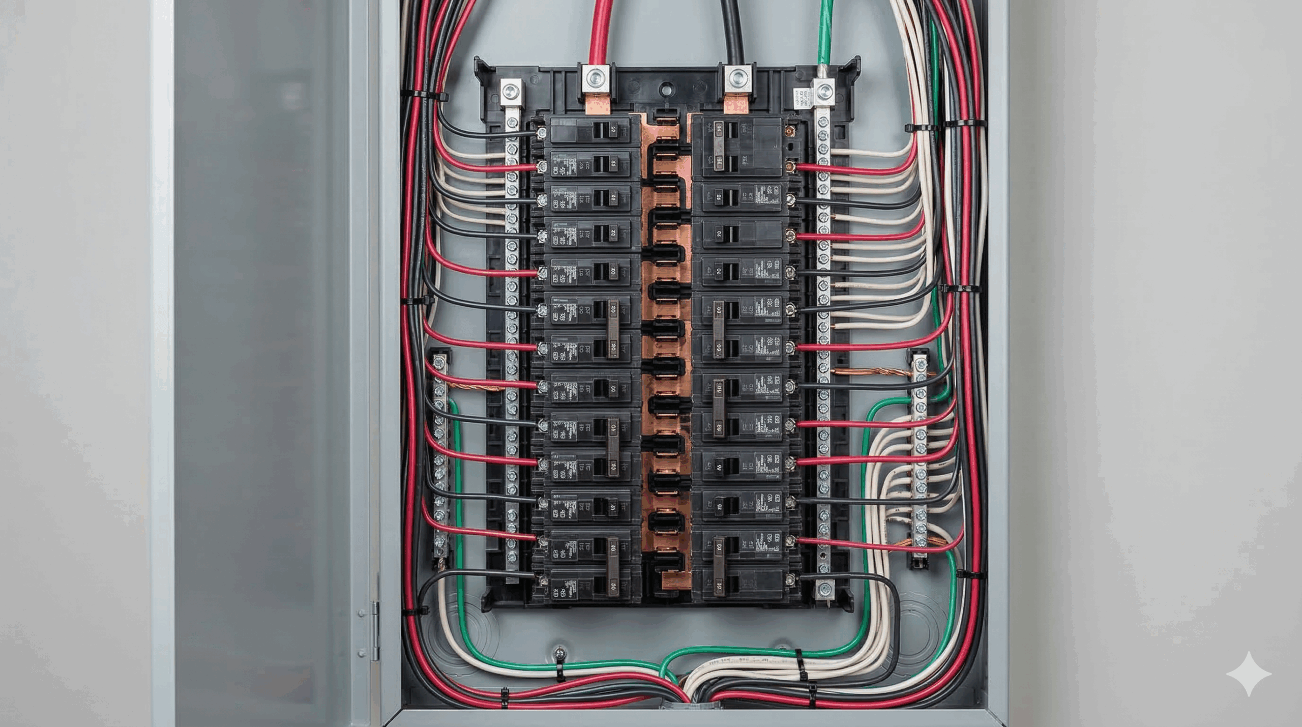 modern residential electrical switchboard panel being professionally inspected