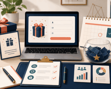 Blog giveaway planning workspace with entry form, rules checklist, calendar and winner selection